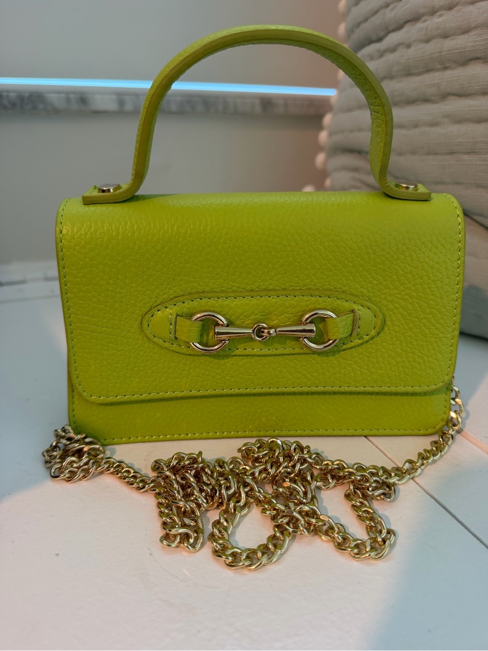 ISABELLA ROSSETTI Matilda Leather Crossbody Bag In Lime Green 🇮🇹 Made in Italy